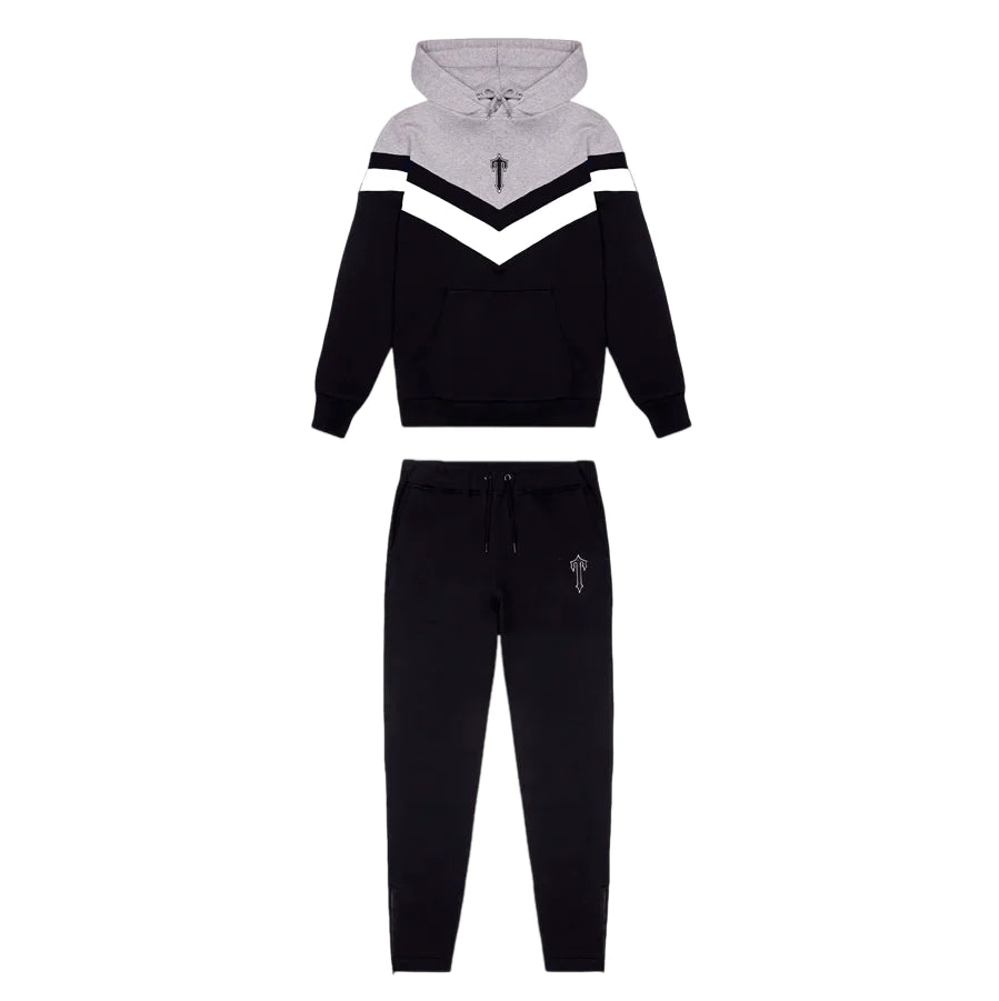 Trapstar V Stripe Hooded Tracksuit Gray White Black