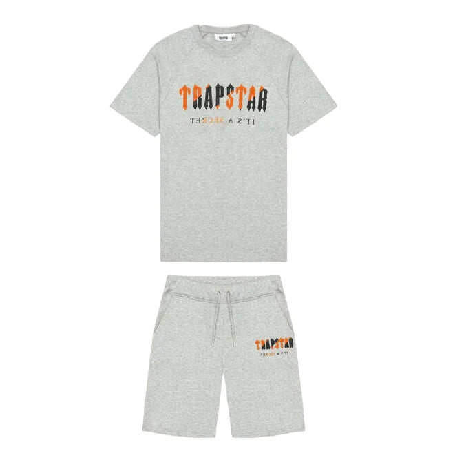 Trapstar Chenille Decoded Short Set - Grey/Orange