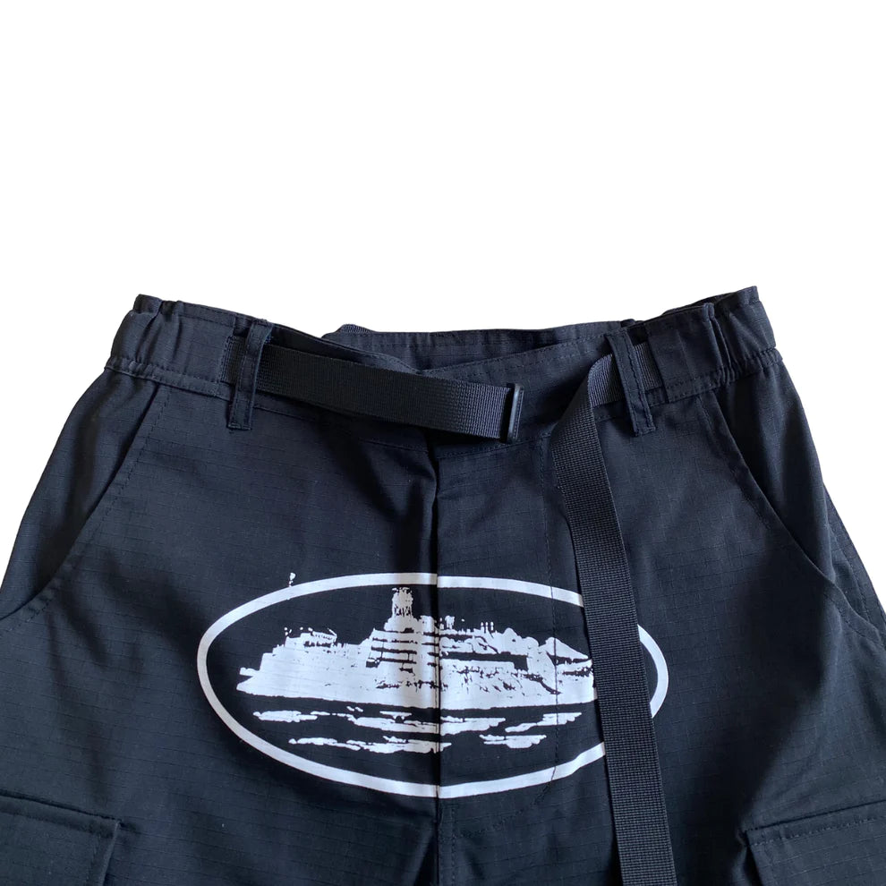 Corteiz Cargo Shorts Black / White-