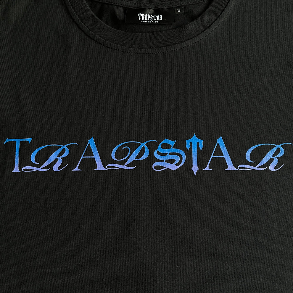 Trapstar Script Fade Tee - Black/Blue Gradient