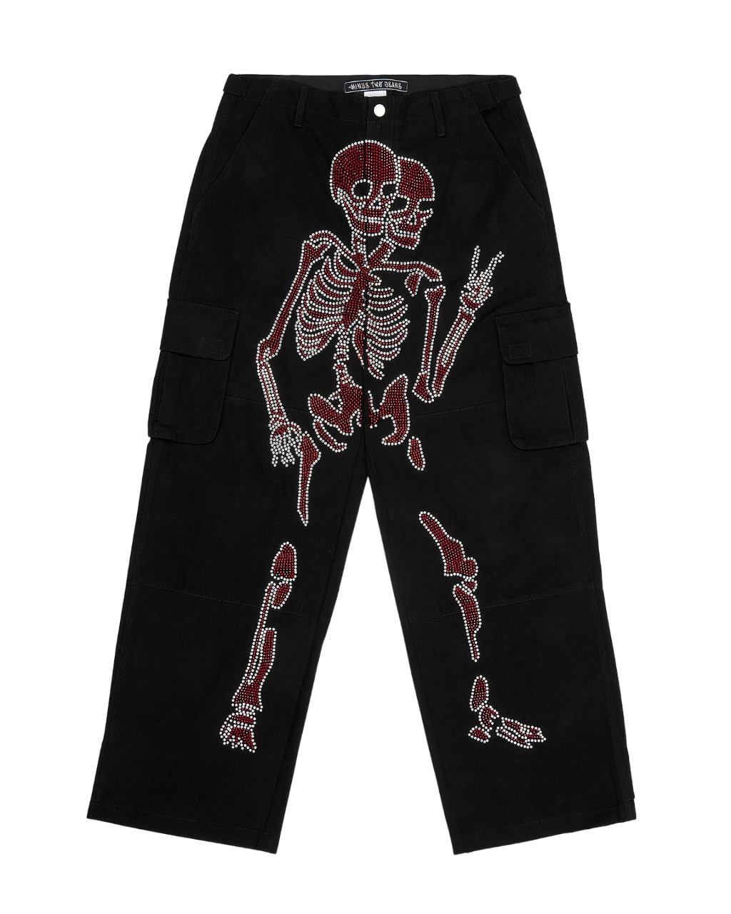 Black Skeleton Cargos - Red Rhinestone Logo