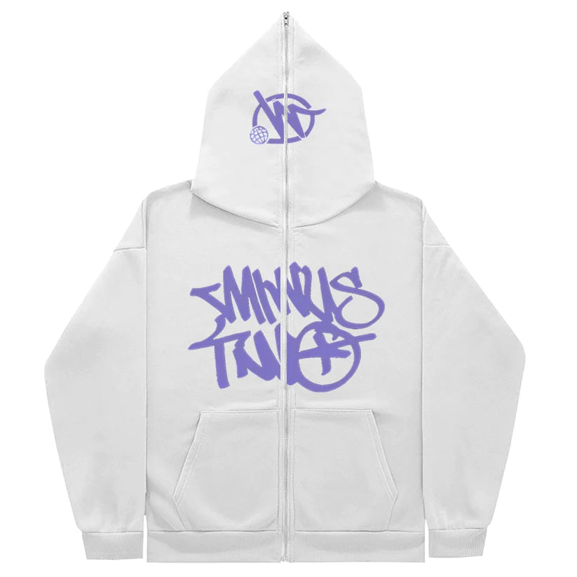 Hoodie Minus Two Full Zip - White Purple