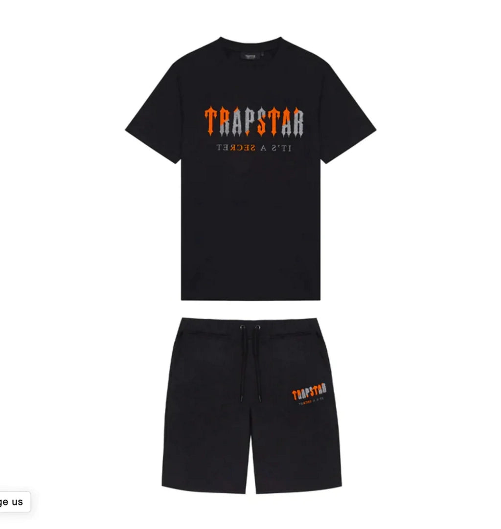 Trapstar Chenille Decoded Short Set - Black/Orange