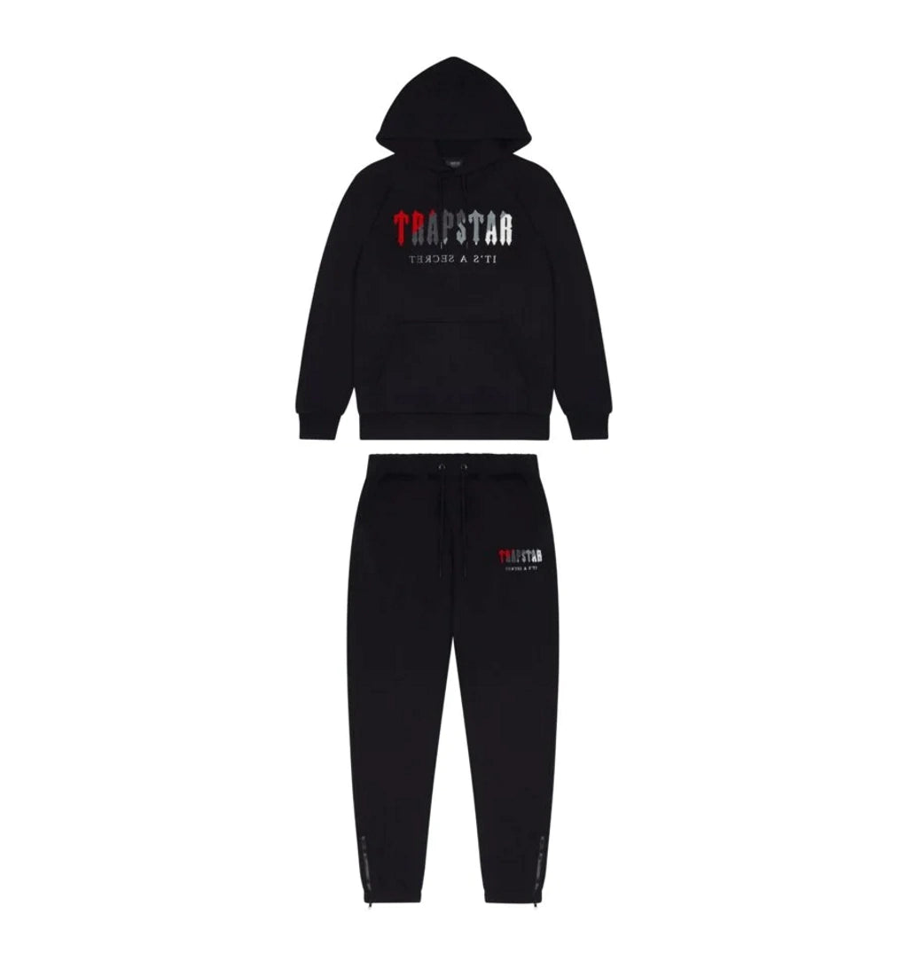 Trapstar Chenille Decoded Hooded Tracksuit - Black/Red